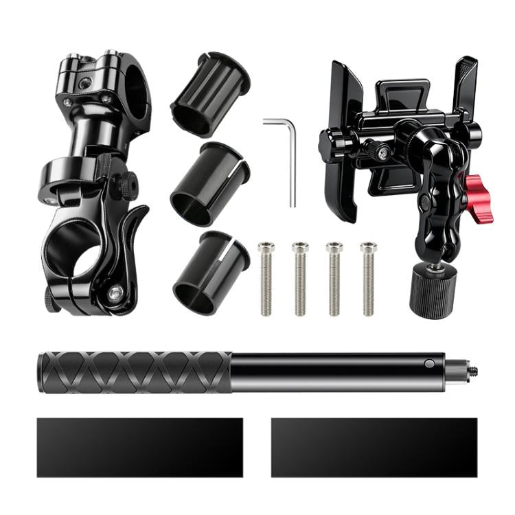 Aluminum Quick-Adjust Bicycle Extension Bar Mount, Phone Clamp Kit, Handlebar Tube Kit, Tube with Phone Clamp + Stick, Stick Tube Phone Clamp Combo Set