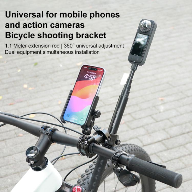 Aluminum Quick-Adjust Bicycle Extension Bar Mount, Phone Clamp Kit, Handlebar Tube Kit, Tube with Phone Clamp + Stick, Stick Tube Phone Clamp Combo Set