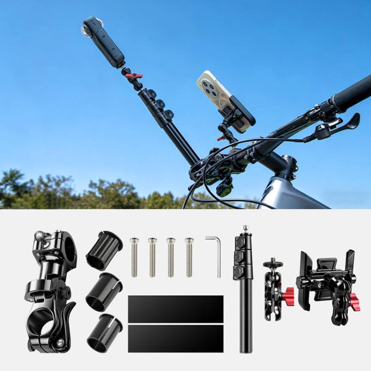 Aluminum Quick-Adjust Bicycle Extension Bar Mount, Phone Clamp Kit, Handlebar Tube Kit, Tube with Phone Clamp + Stick, Stick Tube Phone Clamp Combo Set