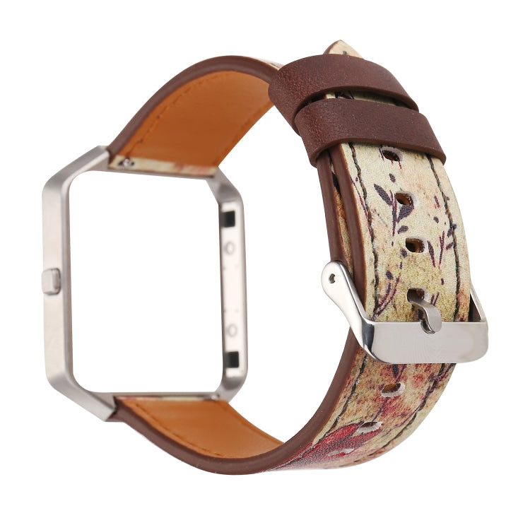 For Fitbit Blaze Retro Flowers Series Leather Replacement Strap Watchband, Red Flowers, Chrysanthemum, Green Flowers