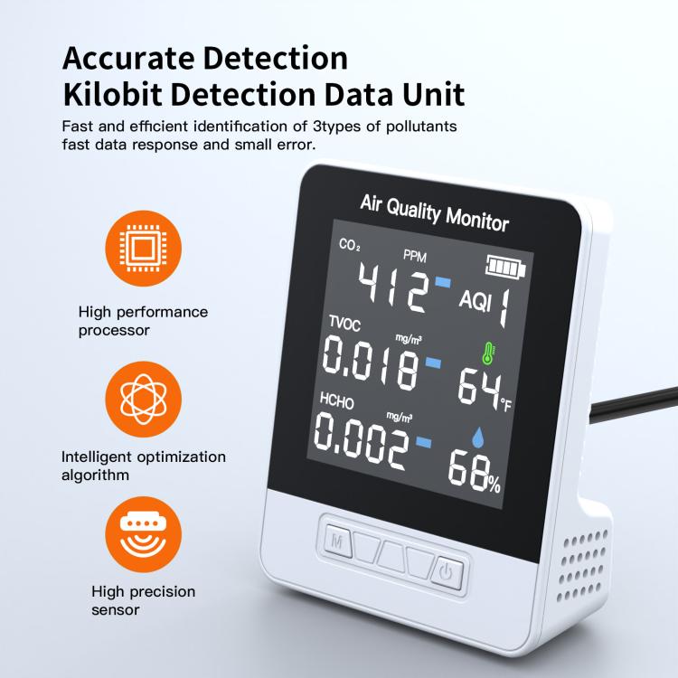 DA10 6-in-1 Smart Air Quality Monitor with 2.8-inch LCD Screen