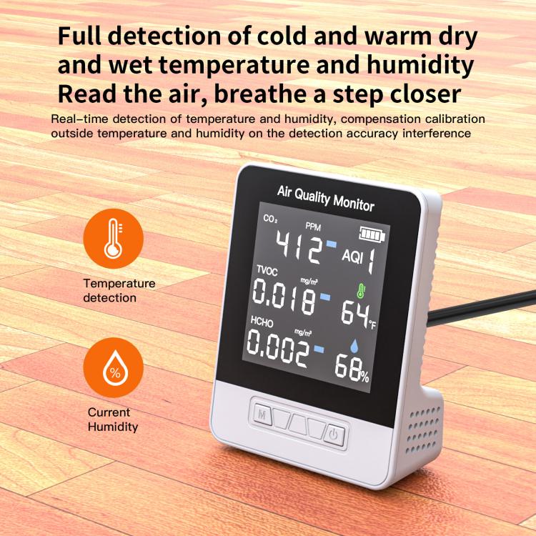 DA10 6-in-1 Smart Air Quality Monitor with 2.8-inch LCD Screen