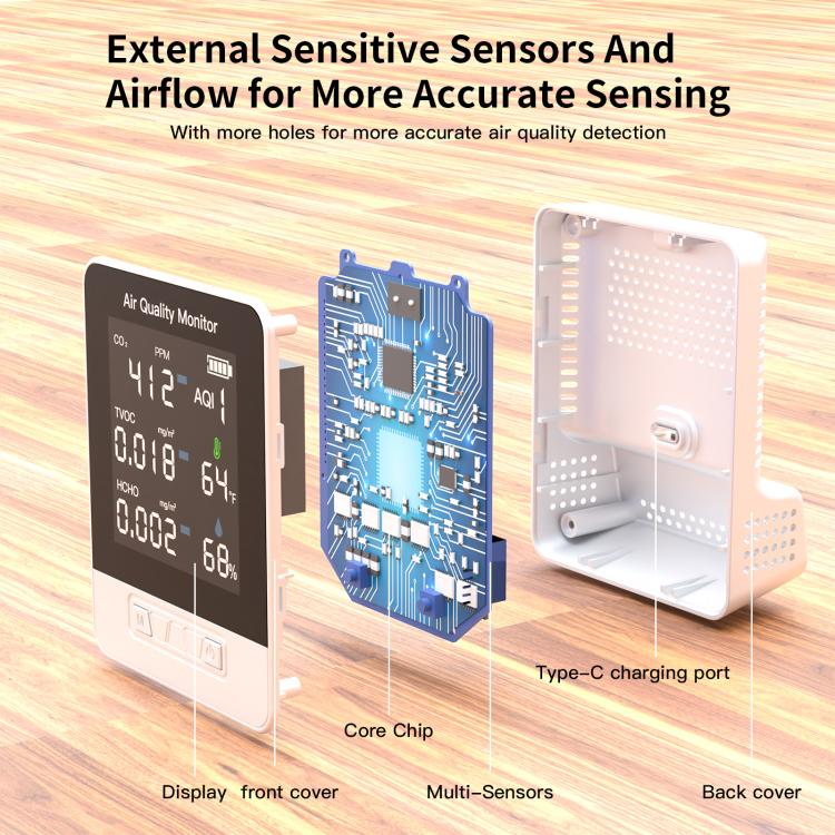 DA10 6-in-1 Smart Air Quality Monitor with 2.8-inch LCD Screen