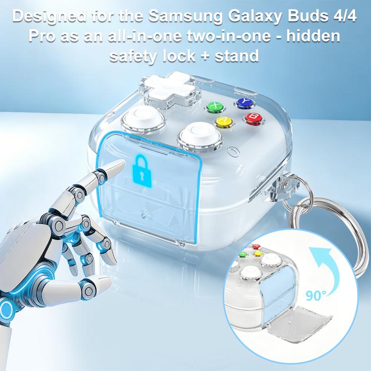 XDcase Transparent Retro Game Console Design Earbuds Case with Holder & Stress Relief Button, For Galaxy Buds4 / Buds4 Pro