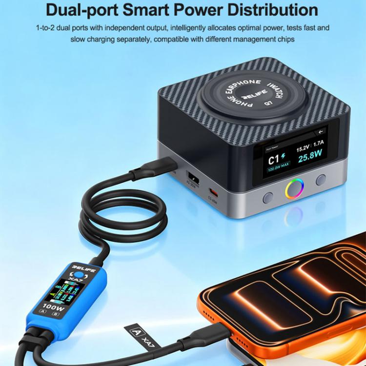 RELIFE XA7 100W Type-C Digital Display 1 to 2 Fast Charging Cable for iPhone / Android