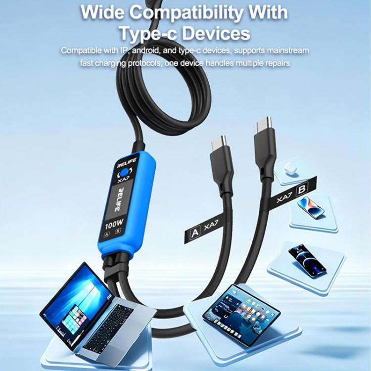 RELIFE XA7 100W Type-C Digital Display 1 to 2 Fast Charging Cable for iPhone / Android