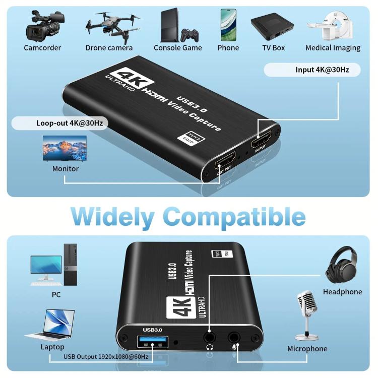 NK-S41 USB 3.0 HDMI 4Kp30 HD Video Capture Card Device, NK-S41