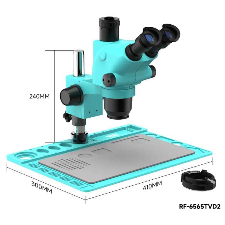 RF4 RF-6565TVD2 6.5X-65X Synchronous Zoom Trinocular Stereo Microscope with Aluminum Alloy Base, RF-6565TVD2