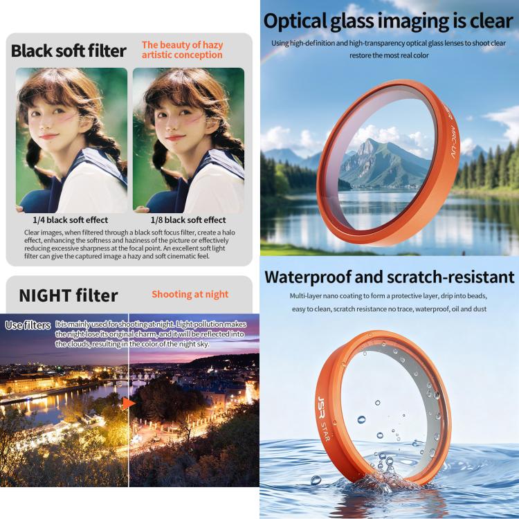 For DJI Osmo Action 6 JSR KO Series Camera Lens Filter, UV, CPL, ND8, ND16, ND32, ND64, ND8PL, ND16PL, ND32PL, ND64PL, STAR, NIGHT, Black Mist 1/4, 3 in 1 UV ND8/16, 4 in 1 ND8-64, 4 in 1 CPL ND8/16/32, 4 in 1 Black Mist CPL ND, 4 in 1 Macro CPL ND    ...
