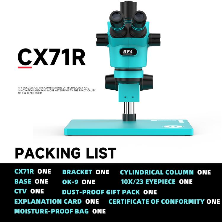 RF4 RF-CX71R 6.5-65X Ergonomic Design Trinocular Stereo Microscope with Big Aluminum Alloy Base, RF-CX71R