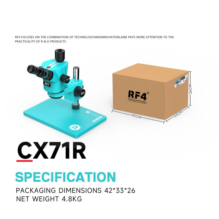 RF4 RF-CX71R 6.5-65X Ergonomic Design Trinocular Stereo Microscope with Big Aluminum Alloy Base, RF-CX71R