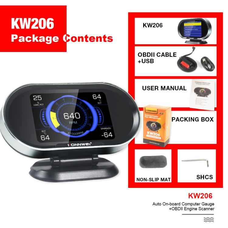 KONNWEI KW206 2 in 1 OBDII / EOBD12V Car Fault Scanner + 3.5 inch LCD Monitor