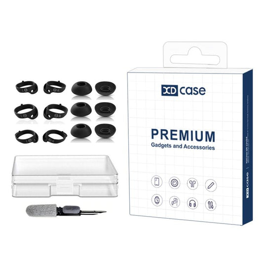 XDcase 6 Pairs Replacement Silicone Ear Tips & Ear Hooks Kit, S/M/L Size, Cleaning Brush Color Random, Ear Tips & Ear Hooks