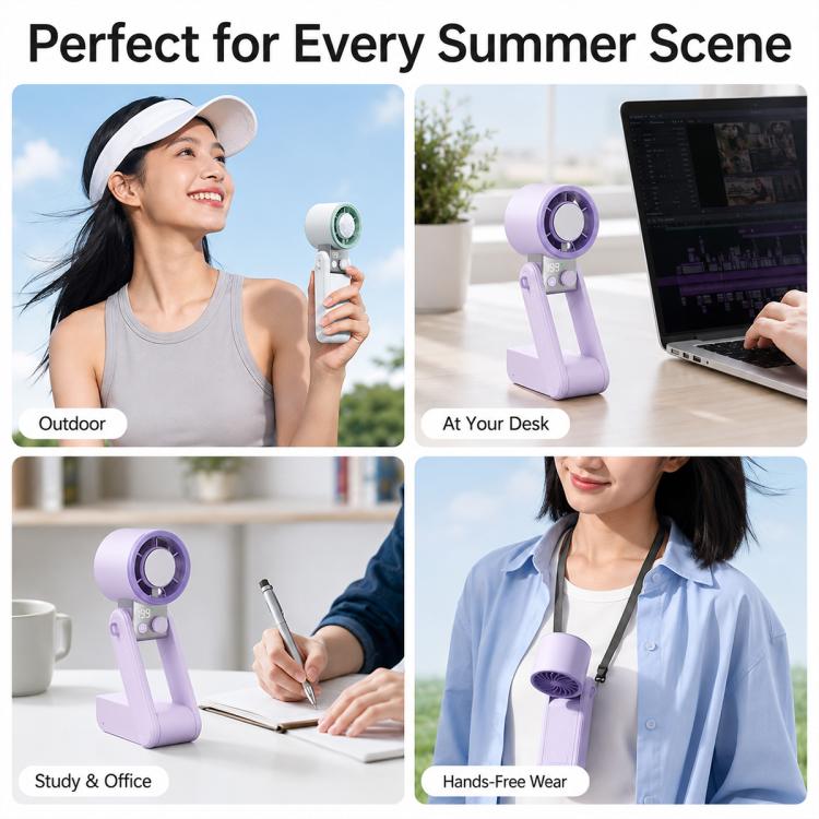 Y39 199-Level Smart Digital Display Knob Adjustable Mini Tri-Fold Handheld Cooling Fan