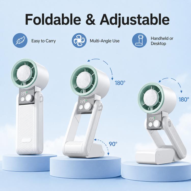 Y39 199-Level Smart Digital Display Knob Adjustable Mini Tri-Fold Handheld Cooling Fan