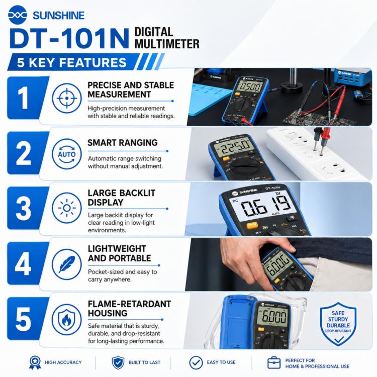 SUNSHINE DT-101N Pocket-Style Auto-Range Smart Precision Multimeter, DT-101N