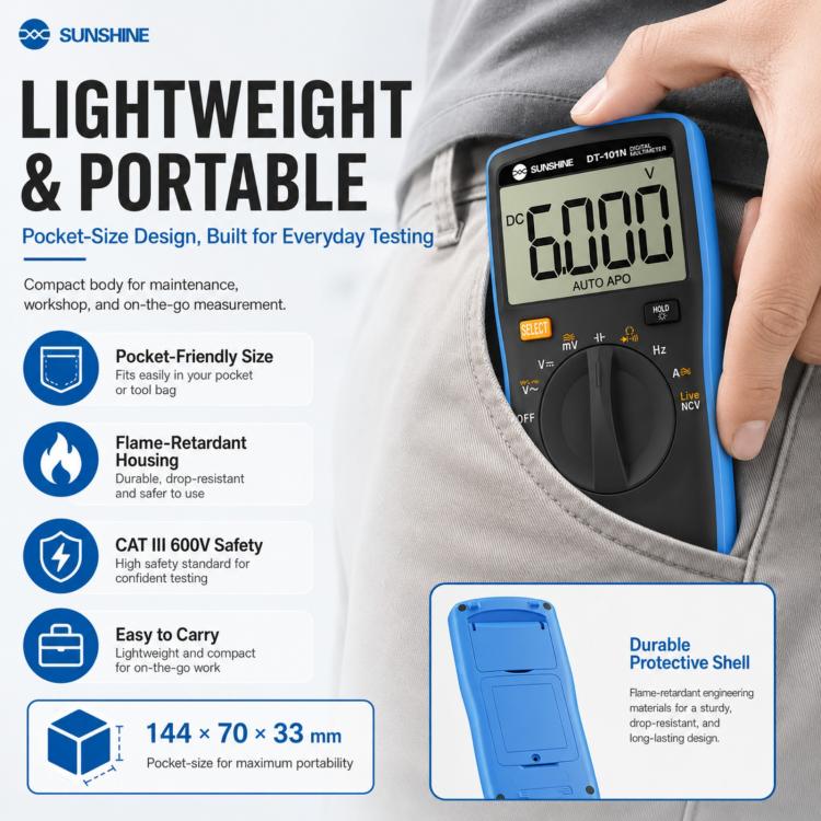 SUNSHINE DT-101N Pocket-Style Auto-Range Smart Precision Multimeter, DT-101N