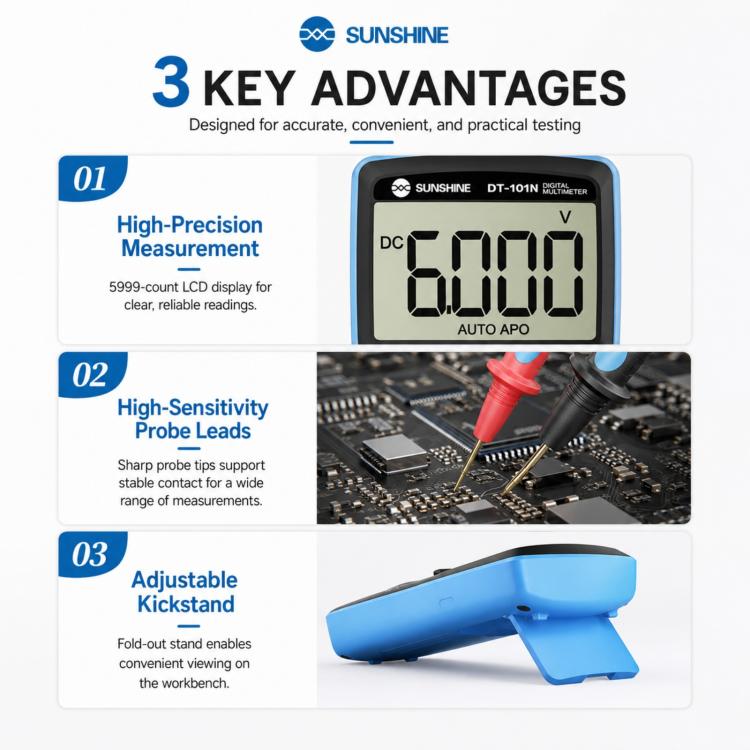 SUNSHINE DT-101N Pocket-Style Auto-Range Smart Precision Multimeter, DT-101N