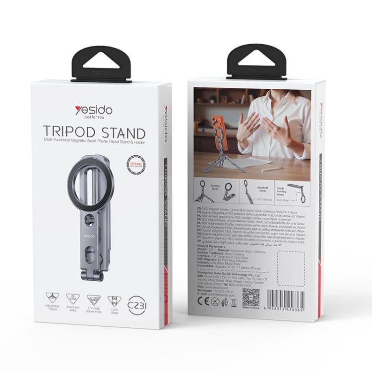Yesido C231 Portable Folding Aluminum Alloy Tripod Desktop Magnetic Phone Selfie Stick Holder