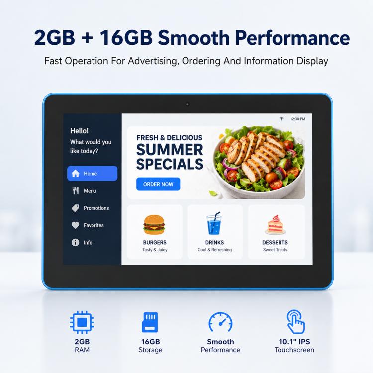WA1058T 10.1 inch IPS HD Touch Screen Digital Signage, 2GB+16GB, Android 11 RK3568 Quad Core, US Plug, EU Plug, UK Plug