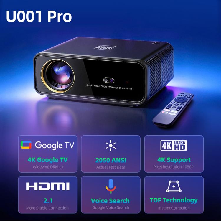 AUN U001 Pro 1080P 2050ANSI For Google TV Android 14 OS Smart Projector, EU Plug, US Plug, UK Plug, AU Plug