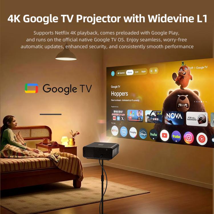 AUN U001 Pro 1080P 2050ANSI For Google TV Android 14 OS Smart Projector, EU Plug, US Plug, UK Plug, AU Plug