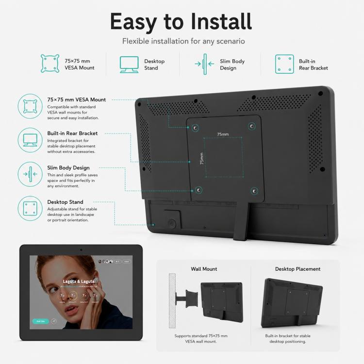 WF1036T 10.1 inch HD Touch Screen Digital Signage, 2GB+16GB, Android 11 RK3566 Quad Core, EU Plug, US Plug, UK Plug