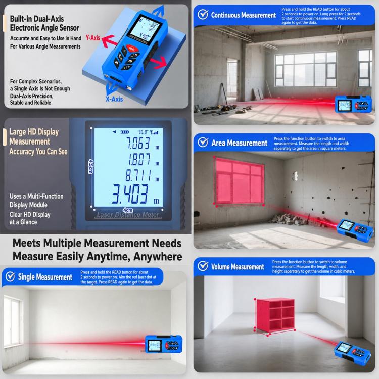 ZHENBING N1 Advanced Version Handheld Cross Line Infrared Laser Distance Meter, 50m, 70m, 100m, 120m