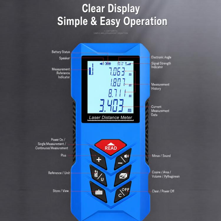 ZHENBING N1 Advanced Version Handheld Cross Line Infrared Laser Distance Meter, 50m, 70m, 100m, 120m