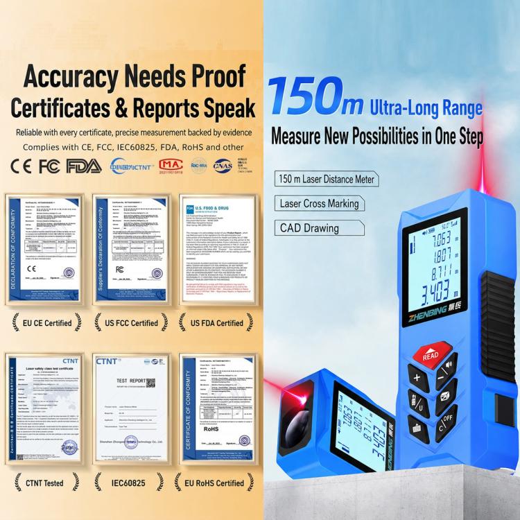 ZHENBING N1 Advanced Version Handheld Cross Line Infrared Laser Distance Meter, 50m, 70m, 100m, 120m