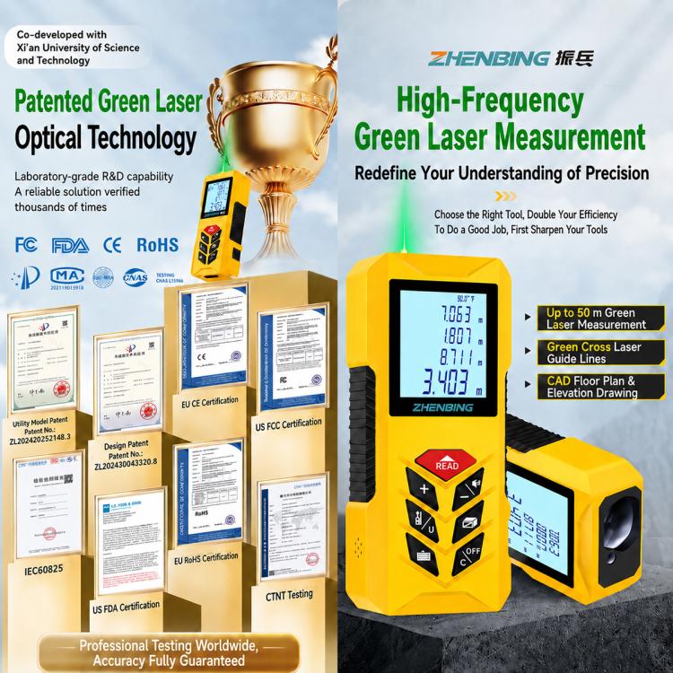 ZHENBING N1 Advanced Version Handheld Green Cross Line Laser Distance Meter, 50m, 70m, 100m, 120m, 150m