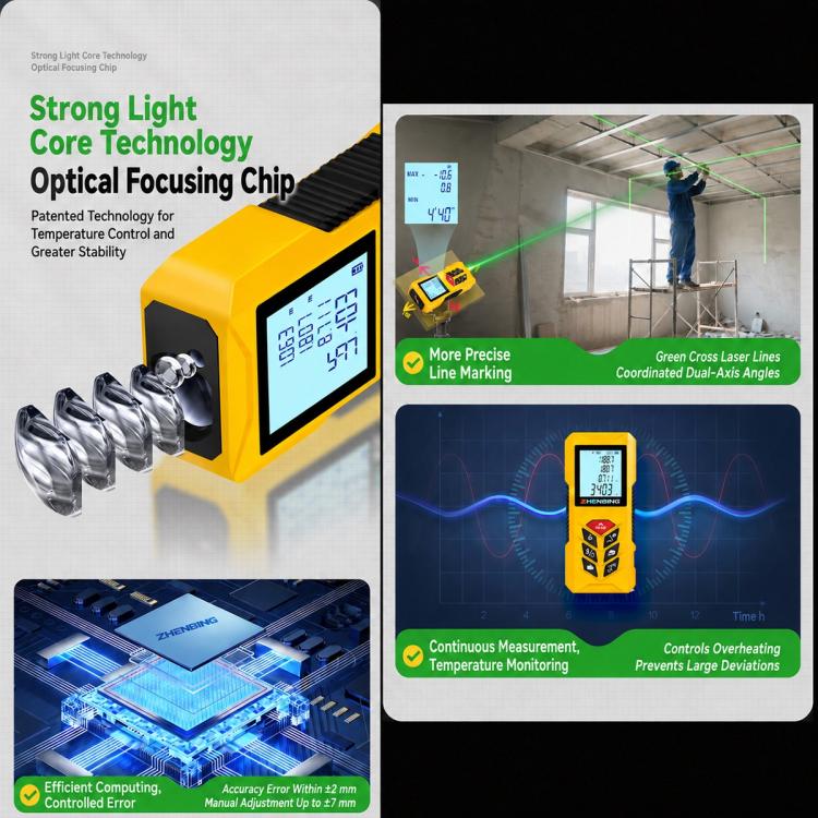 ZHENBING N1 Advanced Version Handheld Green Cross Line Laser Distance Meter, 50m, 70m, 100m, 120m, 150m