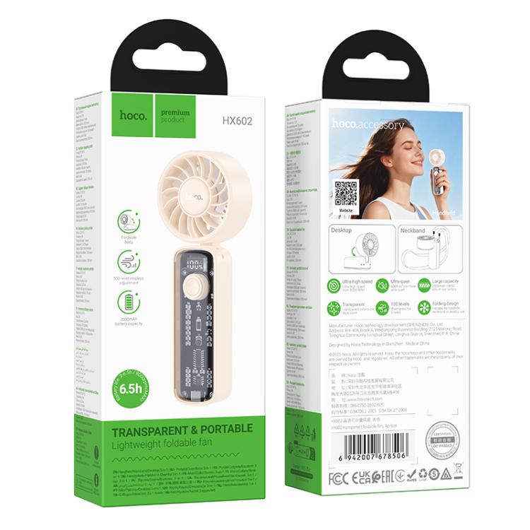 hoco HX602 Transparent 8000RPM Digital Display Foldable Portable Electric Fan, HX602