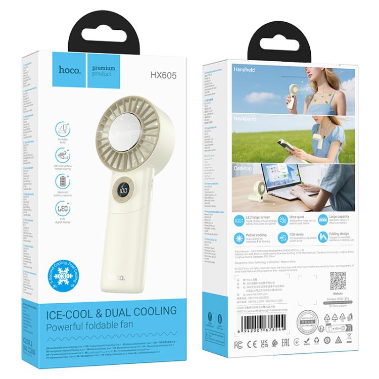 hoco HX605 Ice Pack Series Digital Display Foldable Semiconductor Cooling Electric Fan, HX605