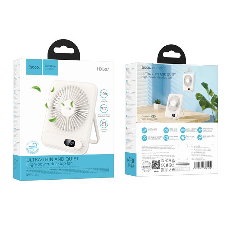 hoco HX607 Slim Digital Display Desktop Fan, HX607(Black), HX607(White)
