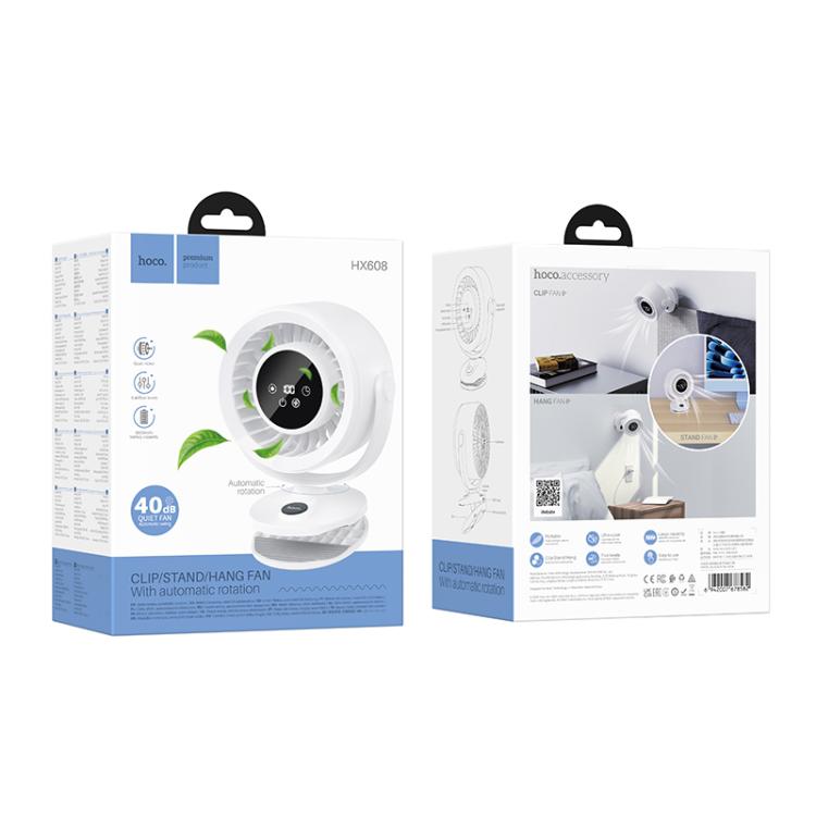 hoco HX608 Digital Display Automatic Oscillating Clip Mount Fan, HX608