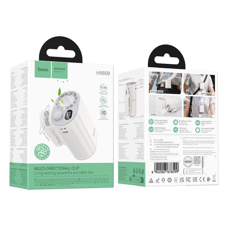 hoco HX609 Digital Display Portable Rechargeable Clip-on Fan, HX609