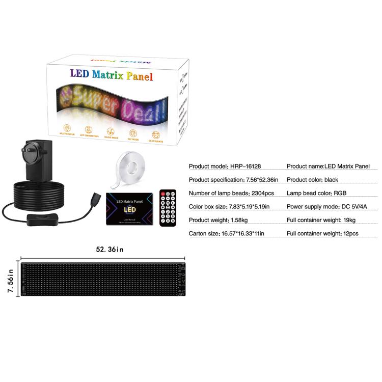 16 x 144 Pixels  Ultra-Thin Waterproof Programmable LED Flexible Matrix Display Screen, EU Plug, UK Plug, US Plug, USB Plug