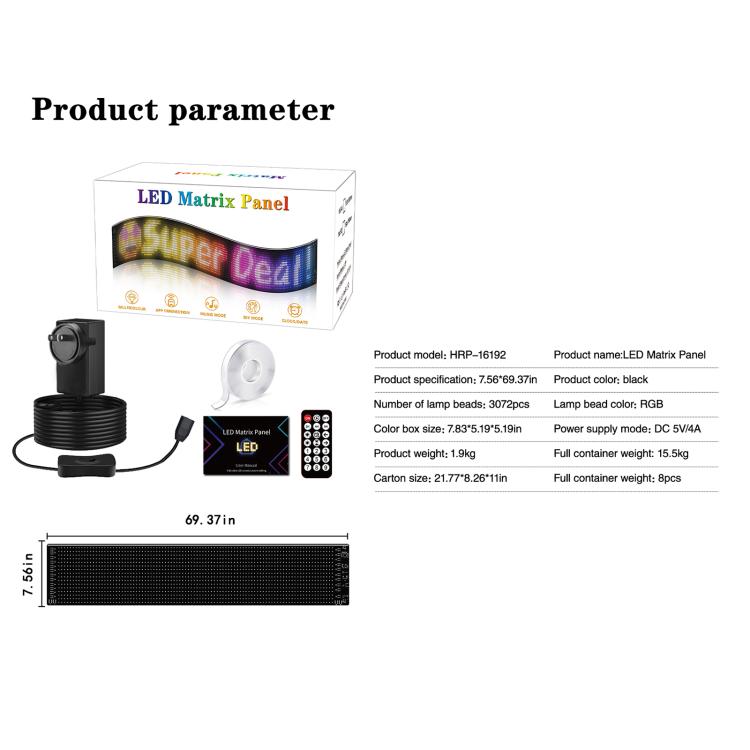 16 x 192 Pixels Ultra-Thin Waterproof Programmable LED Flexible Matrix Display Screen, EU Plug, UK Plug, US Plug, USB Plug