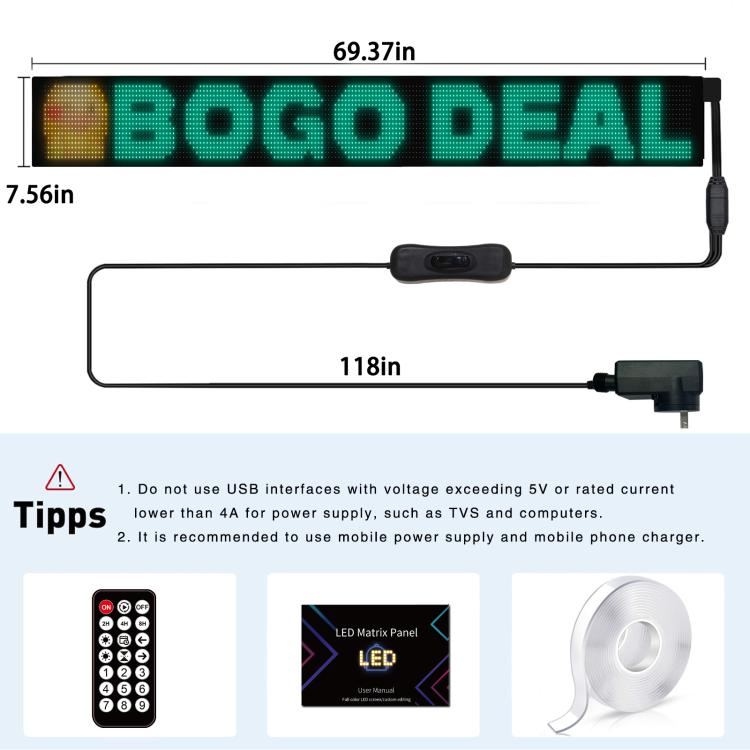 16 x 192 Pixels Ultra-Thin Waterproof Programmable LED Flexible Matrix Display Screen, EU Plug, UK Plug, US Plug, USB Plug