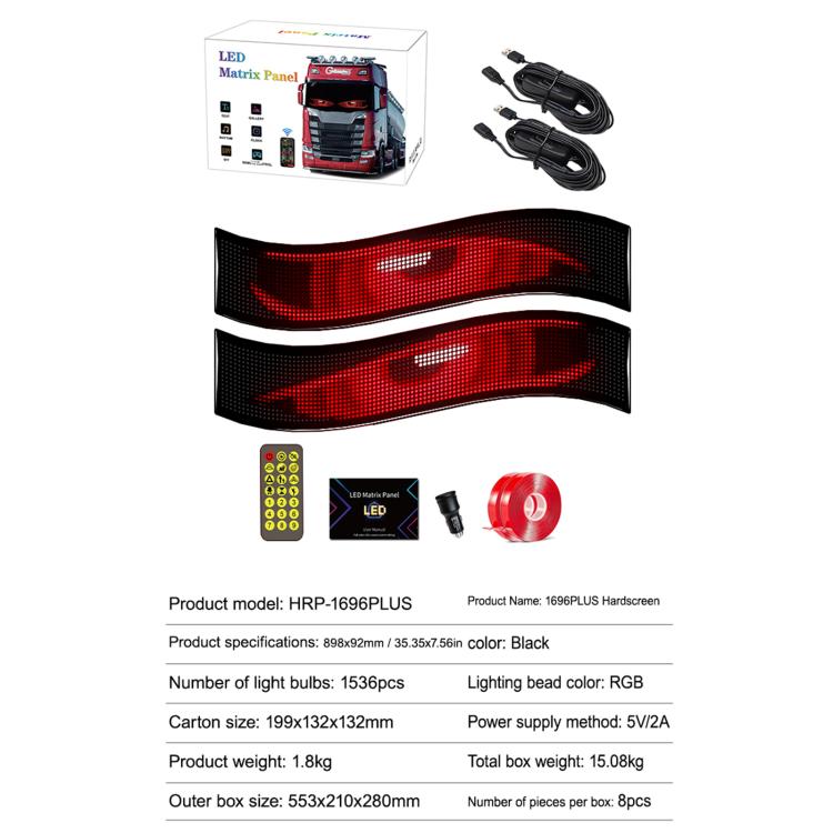 2pcs 16 x 96 Plus Pixels  Ultra-Thin Waterproof Programmable LED Flexible Matrix Display Screen, USB