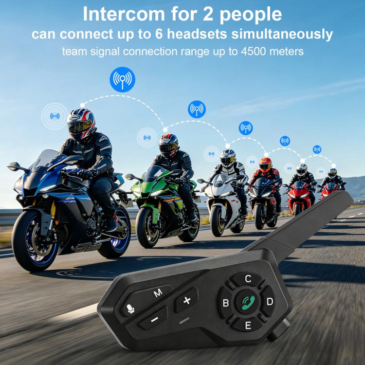Motorcycle Helmet Waterproof Wireless Walkie-Talkie Bluetooth Earphone, Black