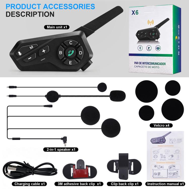 Motorcycle Helmet Waterproof Wireless Walkie-Talkie Bluetooth Earphone, Black