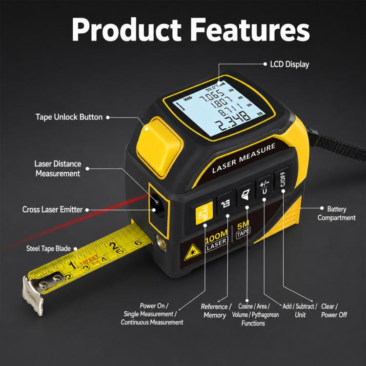 4 in 1 High-Precision Infrared Cross Line Bluetooth Laser Rangefinder, 40m, 60m, 80m, 100m