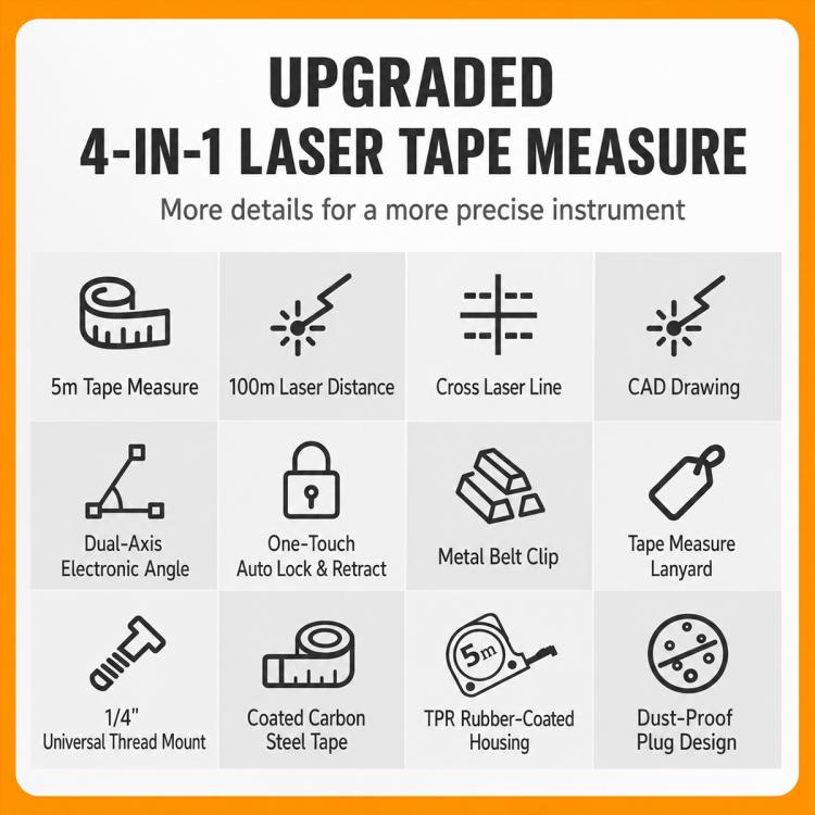 4 in 1 High-Precision Infrared Cross Line Bluetooth Laser Rangefinder, 40m, 60m, 80m, 100m