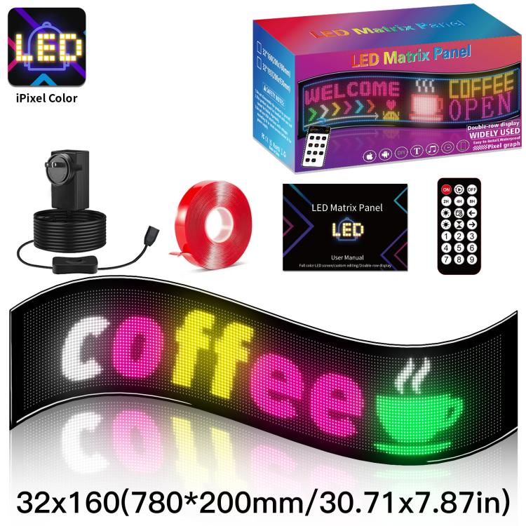 32x160 Pixels Double Row Ultra-Thin Waterproof LED Flexible Advertising Matrix Display Screen, 78 x 20cm