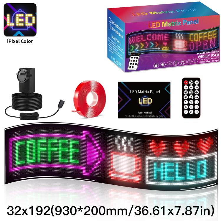 32x192 Pixels Double Row Ultra-Thin Waterproof LED Flexible Advertising Matrix Display Screen, 93 x 20cm