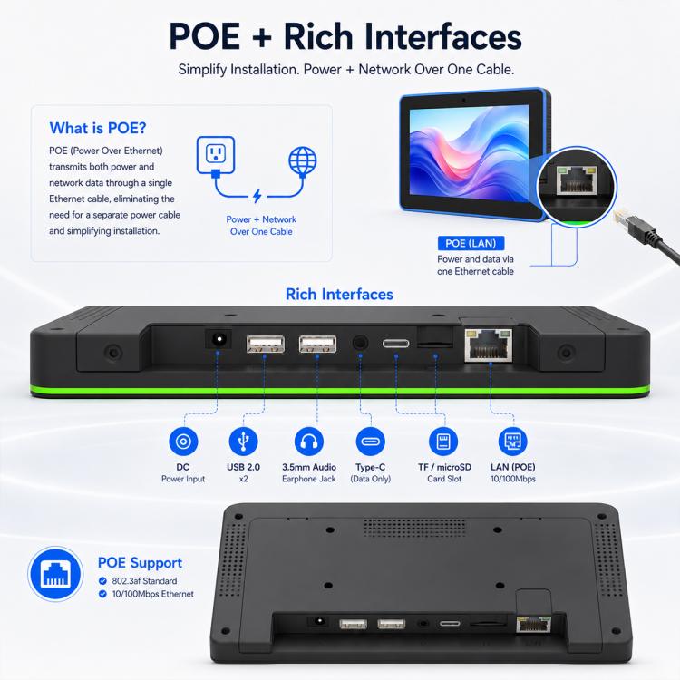 WA8058T 8 inch HD Touch Screen Digital Signage with Light, 2GB+16GB, Android 11 RK3568 Quad Core, EU Plug, UK Plug, US Plug