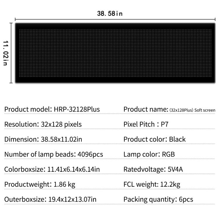 32x128 Pixels Dual Row Ultra-Thin LED Flexible Advertising Matrix Display Screen, Size: 98 x 28cm, 98 x 28cm