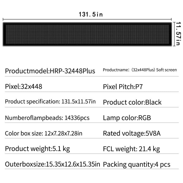 32x448 Pixels Dual Row Ultra-Thin LED Flexible Advertising Matrix Display Screen, Size: 334 x 29.4cm, 334 x 29.4cm
